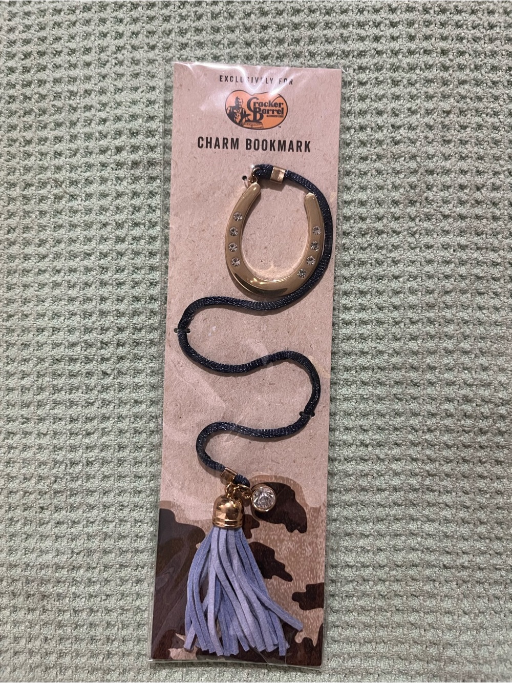 NEW! Cracker Barrel Gold Horseshoe Charm Bookmark with Lavender Tassel